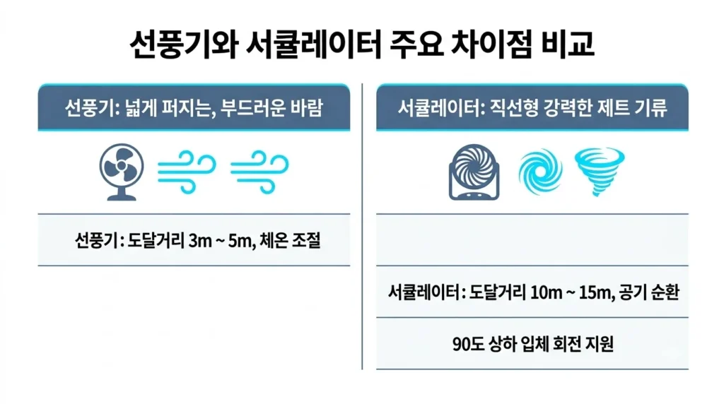 선풍기와 서큘레이터의 주요차이점